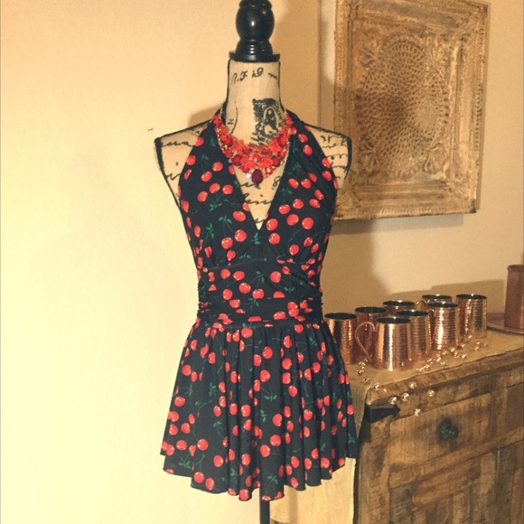 Esther Williams Other - Retro Red Cherry Swim Dress, Molded Cups